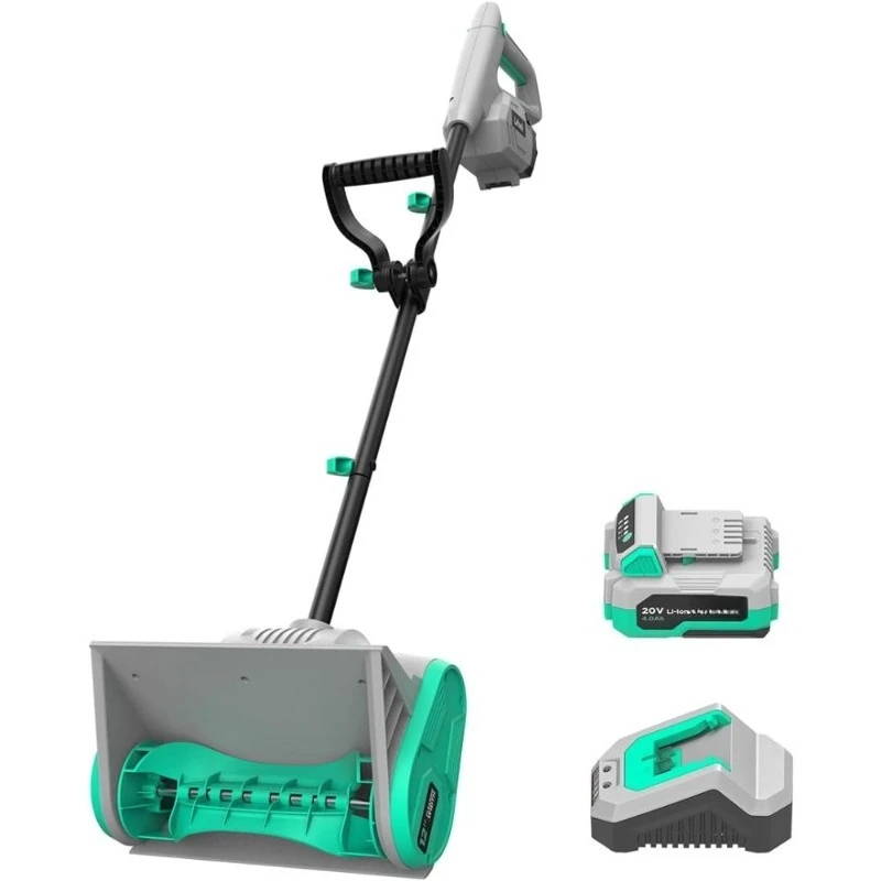 Cordless Electric Snow Shovel 20V 12 Inch Battery Powered Snow Thrower with Auxiliary Handle and 4.0Ah Li-ion Battery