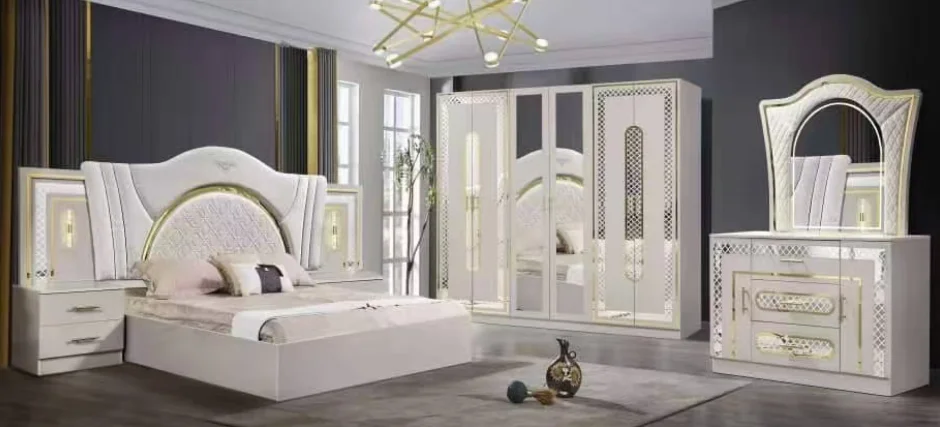 ！@Modern Luxury Bedroom Furniture Bedroom Suit Bed White Leather Bed Home Furniture Bedroom Set Standard Size