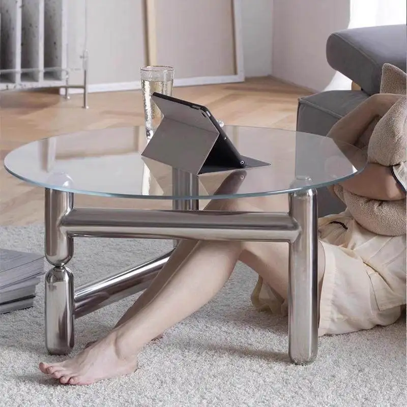 

Simple stainless steel glass coffee table balloon dog home homestay creative small apartment leisure balcony small round table
