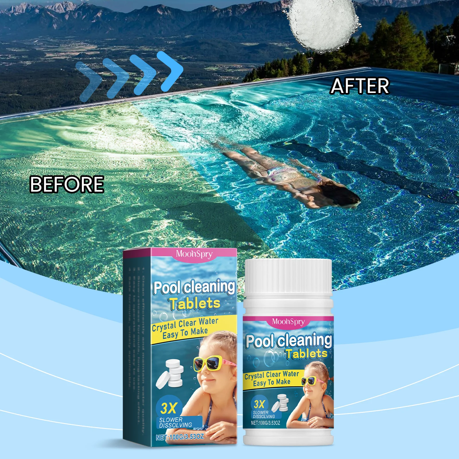 Picture 5: Home Pool Cleaning Slow-Release Tablets, Multi-functional Effervescent Tablets for Water Purification, Stain Removal, and Odor E