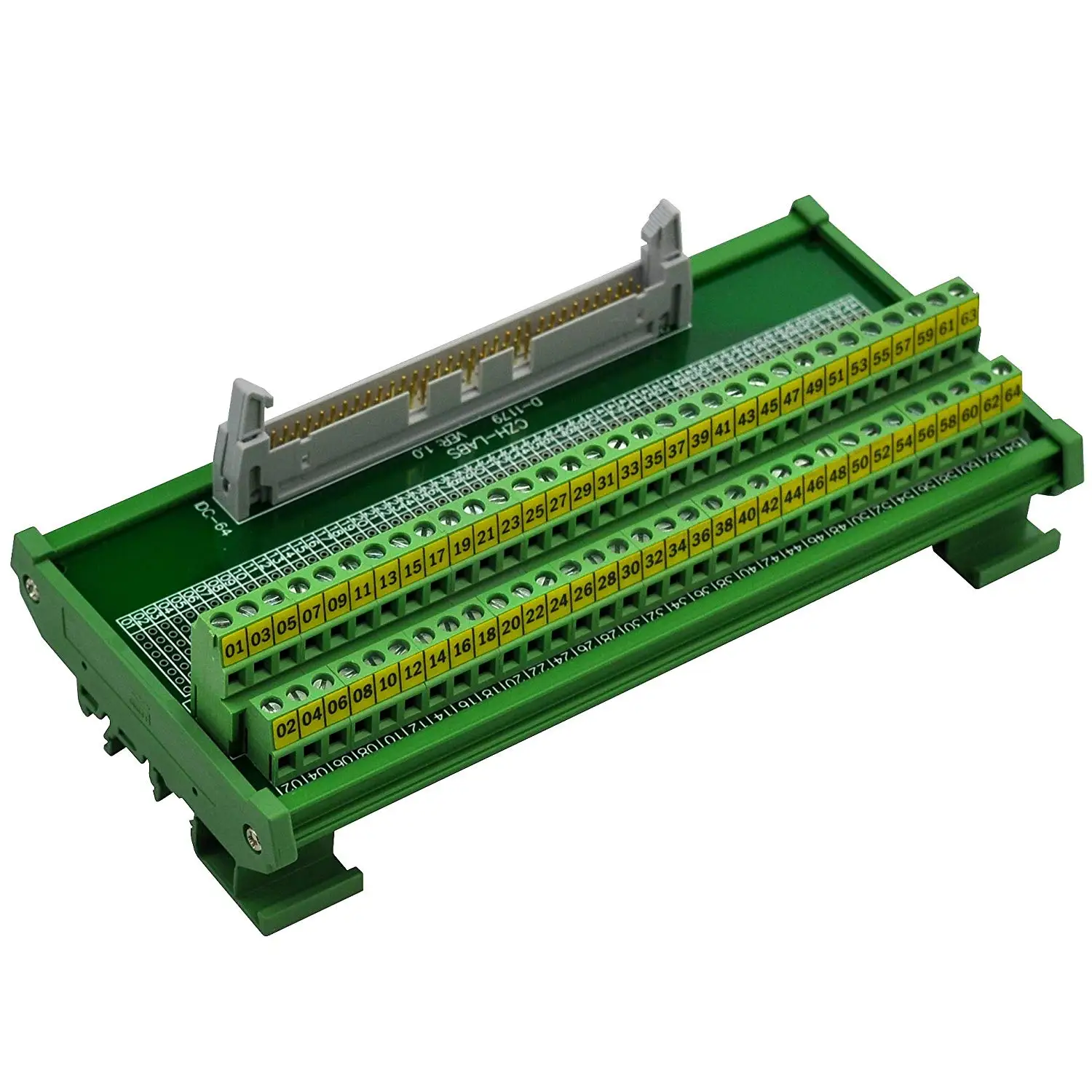 

CZH-LABS DIN Rail Mount IDC-64 Male Header Connector Breakout Board Interface Module, IDC Pitch 0.1", Terminal Block Pitch 0.2"