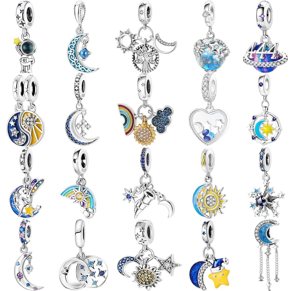 

Original 925 Charms Sterling Silver Telescope Rainbow Moon Stars Earth SunPendant for Pandora DIY Bracelet Ladies Jewelry Gift