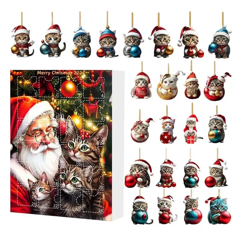 Christmas Countdown Advent Calendar Cat Ornament Calendar 2024 Cartoon Festival Supplies Funny Wall Decoration for Cat Lovers 