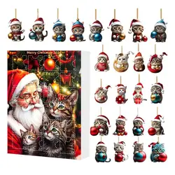 Christmas Countdown Advent Calendar Cat Ornament Calendar 2024 Cartoon Festival Supplies Funny Wall Decoration for Cat Lovers ﻿