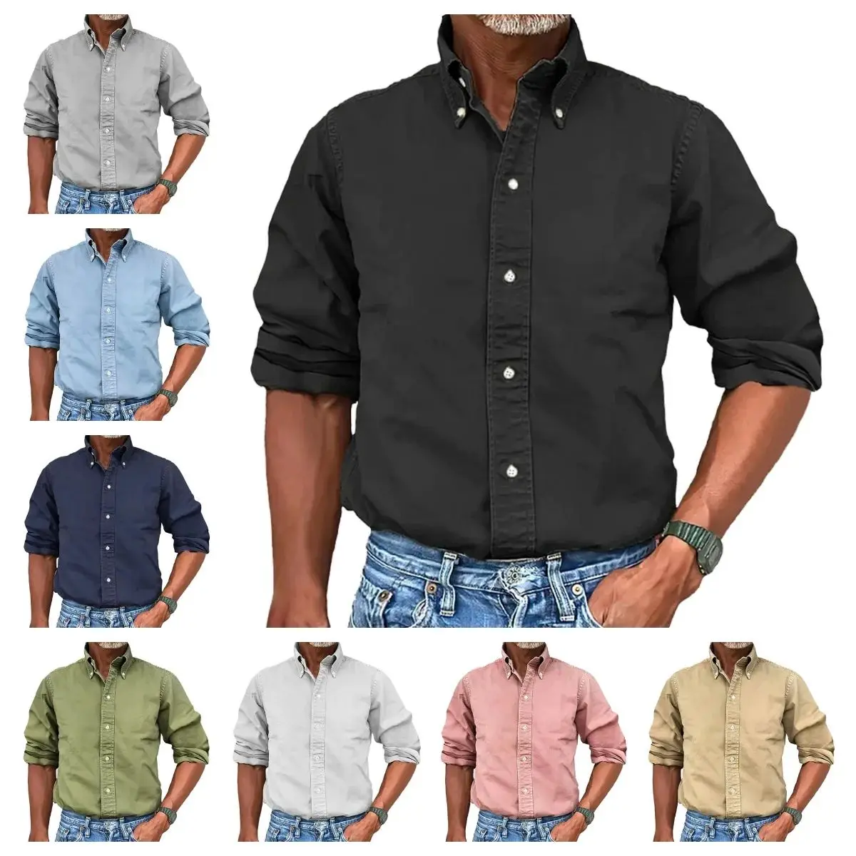 Men's Casual Long Sleeve Shirt Blouse Formal Social  Neck Thickened Fleece Autumn Spring Fashion Men's Clothing