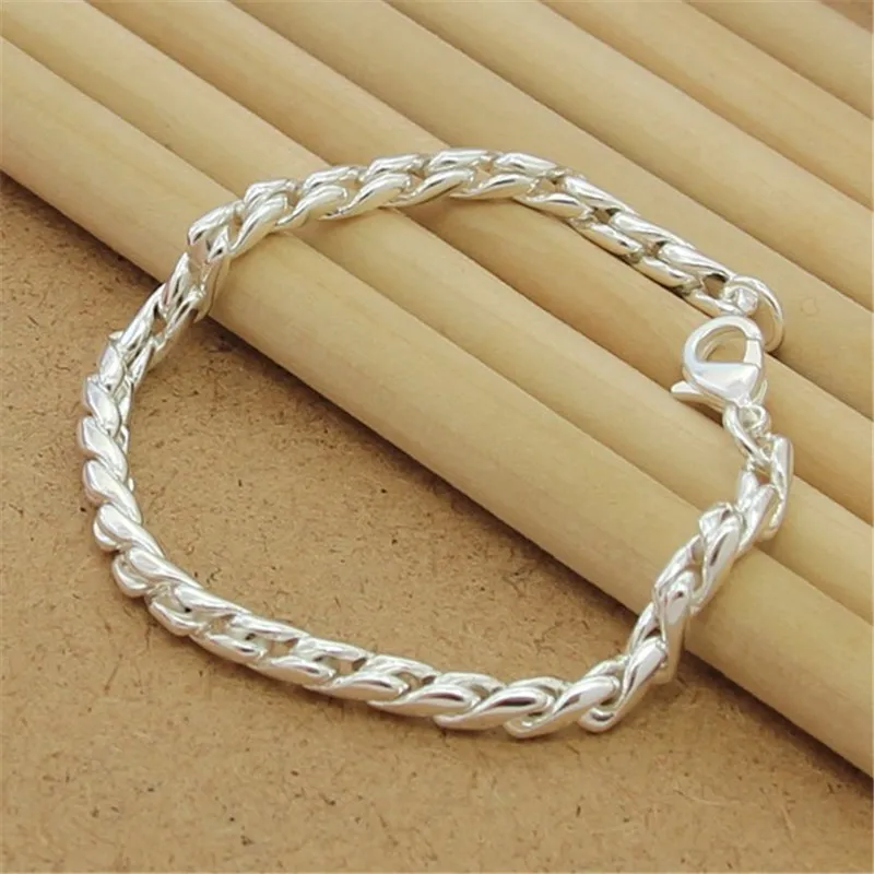 

925 Sterling Silver Bracelets 3mm Snake Chain Screw Fits European Charm 20cm DIY Fashion Jewelry Women Gift