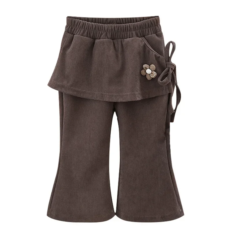 Kid Fake Two-Piece Skirt Pants Adorable Floral Slim Long Pants Toddlers Mid-Waist Elastic Pants Baby Slightly Flared Skirt Pants