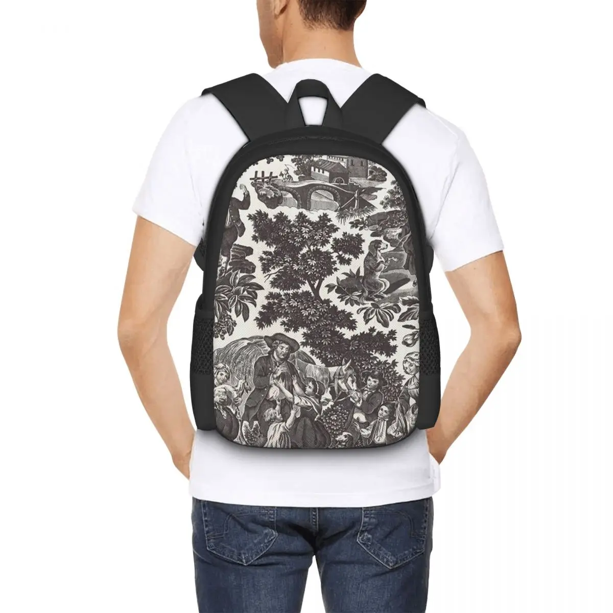 Toile De Jouy Family History Student Backpack School Bag Hiking Travel Daypack for Boys Girls Fashion Bookbag Shoulder Bags