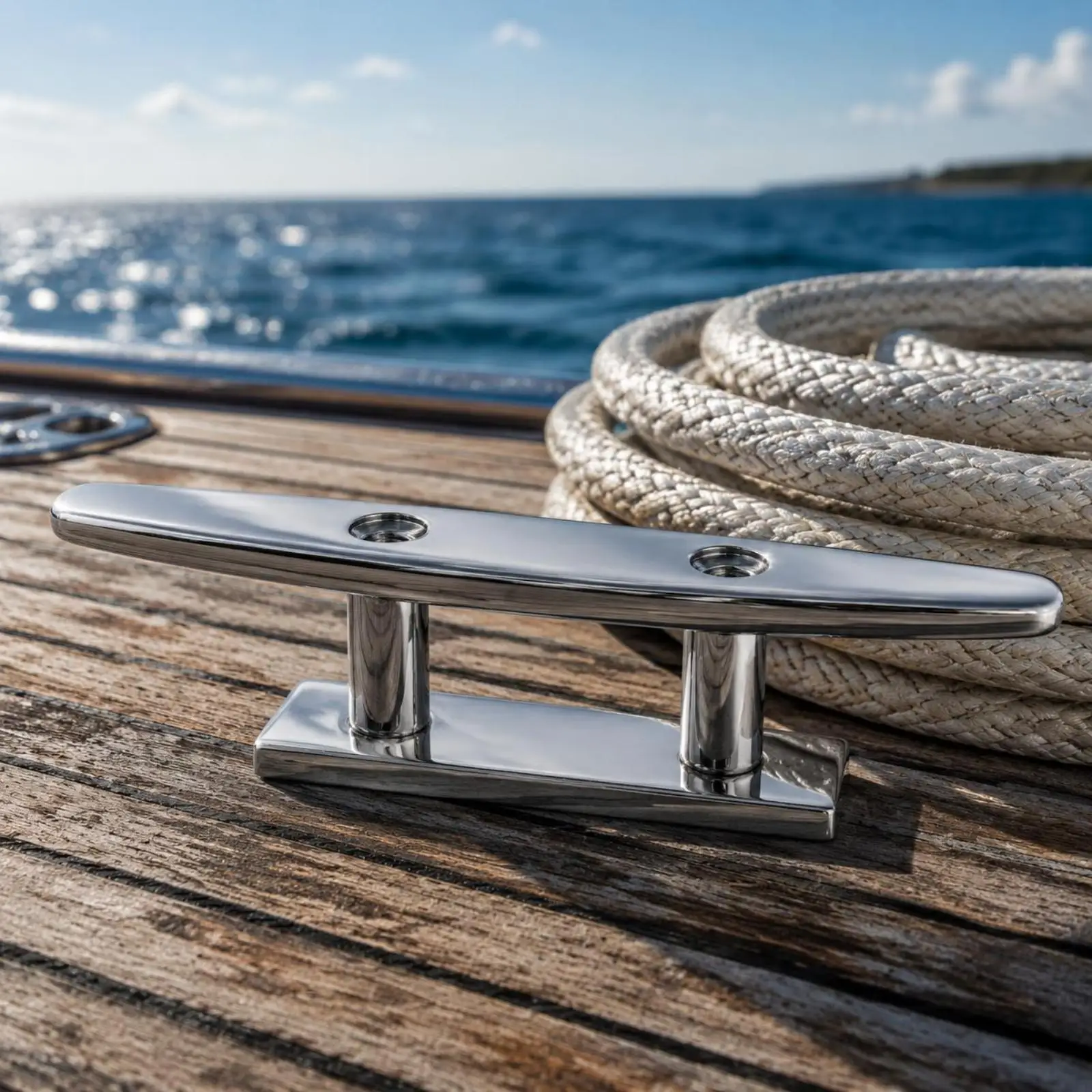Stainless Steel Boat Cleat Rectangular Base Marine Rope Cleat Rounded Top