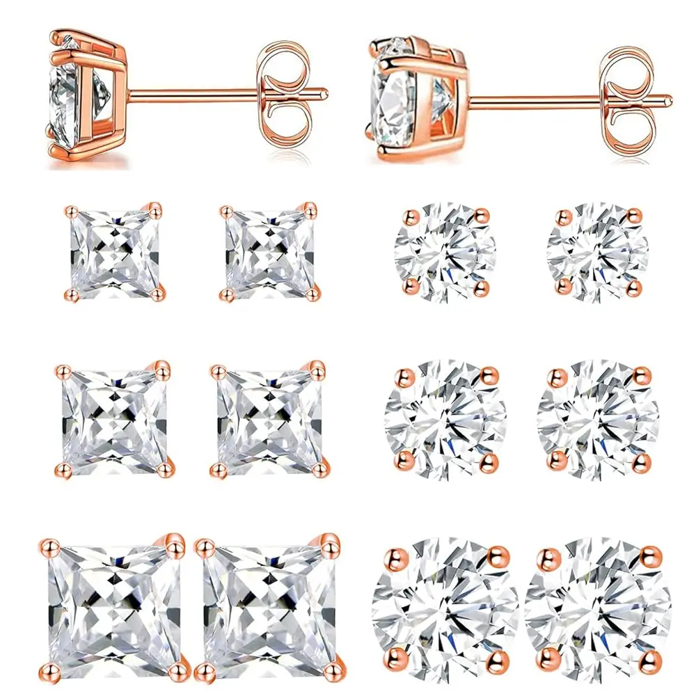 

Набор из 6 пар сережек MDFUN: гипоаллергенные серьги-гвоздики с кубическим цирконием (3 мм/5 мм/7 мм) в форме принцессы и круглые, из хирургической стали 316L