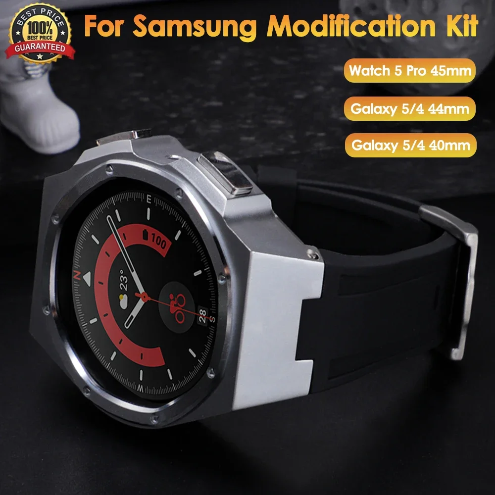 

Modification Kit For Samsung Watch 5 Pro 45mm Luxury Metal Case Diamond Bezel For Galaxy Watch 4/5 44mm 40mm Sports Rubber Strap