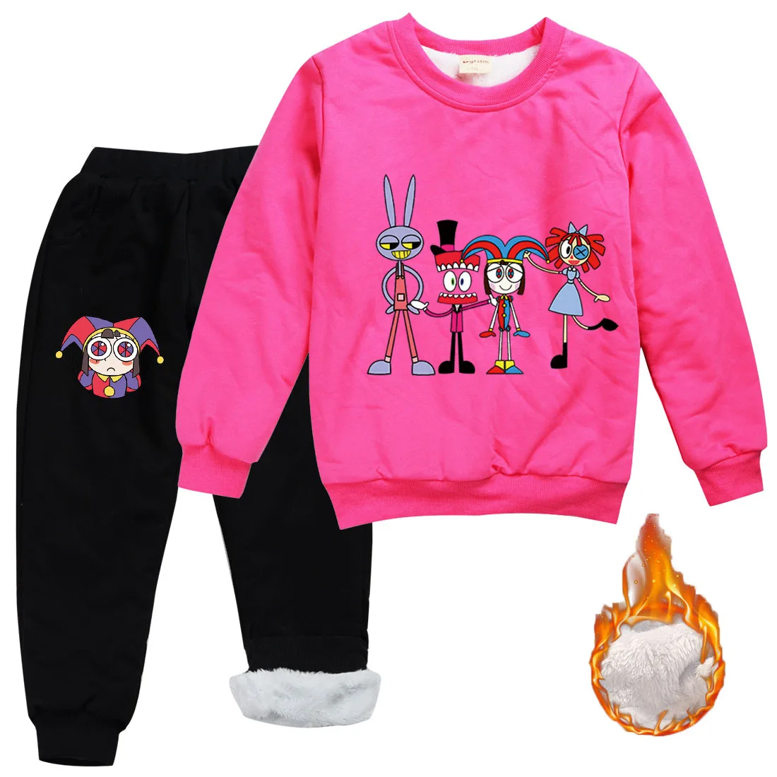 Amazing Digital Circus Clothes Kids Winter Warm Plush Sweatshirts Pants 2pcs Sets Baby Girls Pomni & Jax Tracksuit Boys Clothing