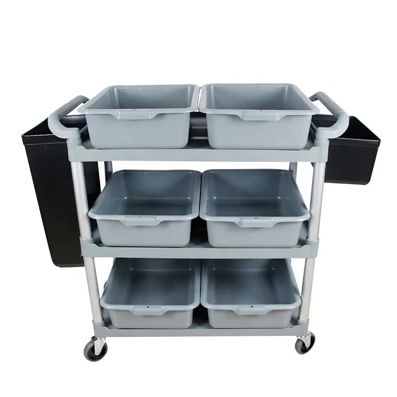 Plastic Service Cart Double Bucket Commercial Housekeeping Hotel Rubbermaid Janitorial Collect Cleaning Trolley