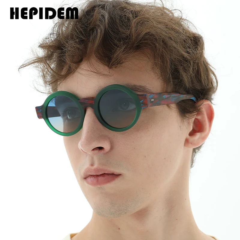 HEPIDEM Matte Acetate Polarized Sunglasses UV400 Men New Design Retro Big Circle Round Wide-Leg Sun Glasses Women Shades H9271T