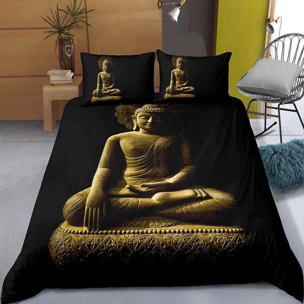 Zestaw pościeli King Queen Size Buddha Boho Mandala Colorful Design God Ganesha King Poliestrowa poszwa na kołdrę Indian Symbol Kołdra