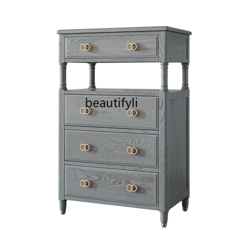 

Milan Gray Drawer Chest of Drawers Italian-Style Light Luxury High Grade Gray Modern American-Style Solid Wood Wine Cabinet