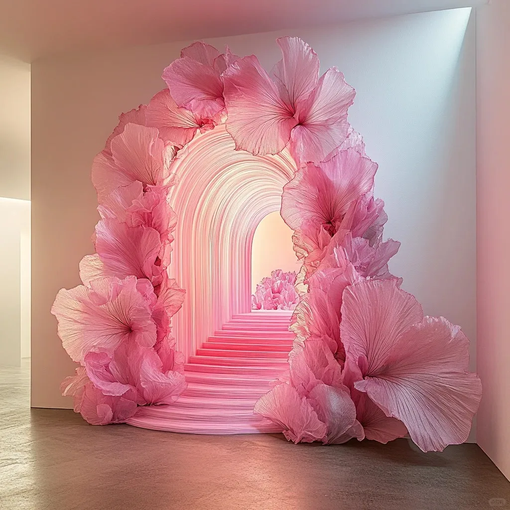 

ZA-034 Colorful Artificial Customization Pink Silk Flower Sea Wave for Indoor Display Wedding Window Store Events