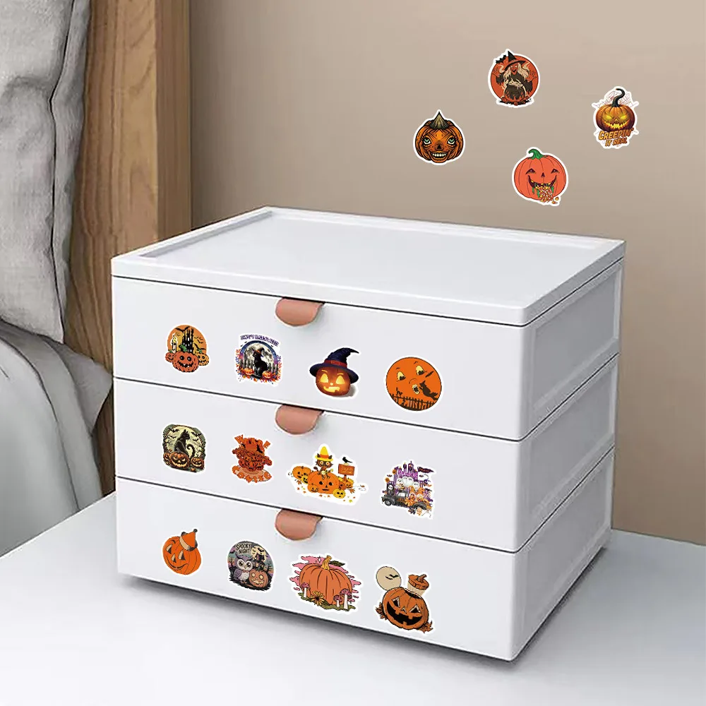 50PCS 재미 있은 만화 할로윈 테마 스티커 수하물 기타 축제 전화 컴퓨터 일기 낙서 장난감 DIY 장식 선물