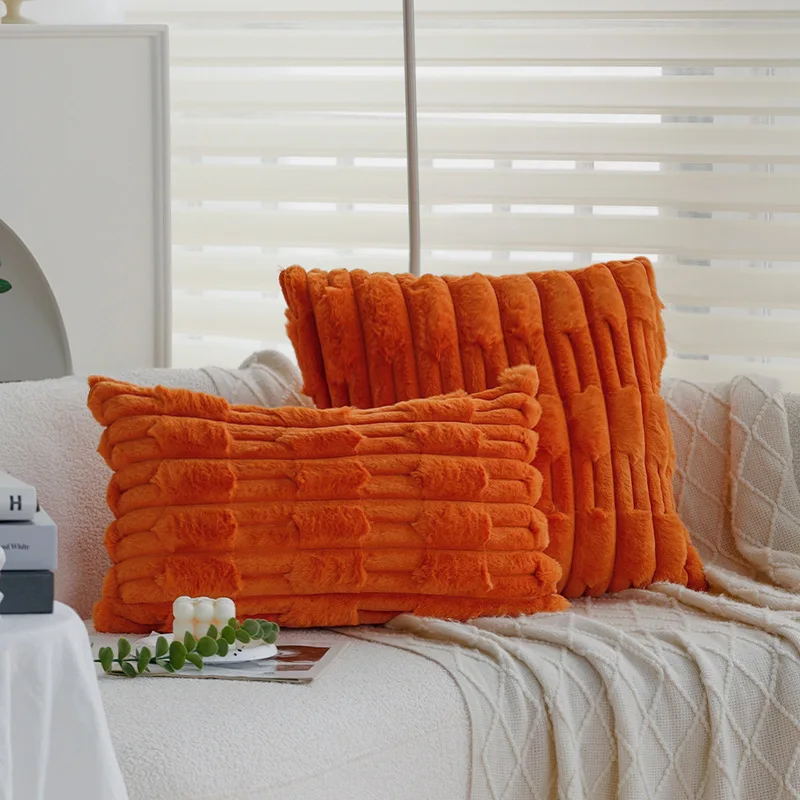 Soft Plush Throw Pillow Cover Thick Straight Striped Pillowcase Living Room Sofa Cushion  Cover Soft Decoration