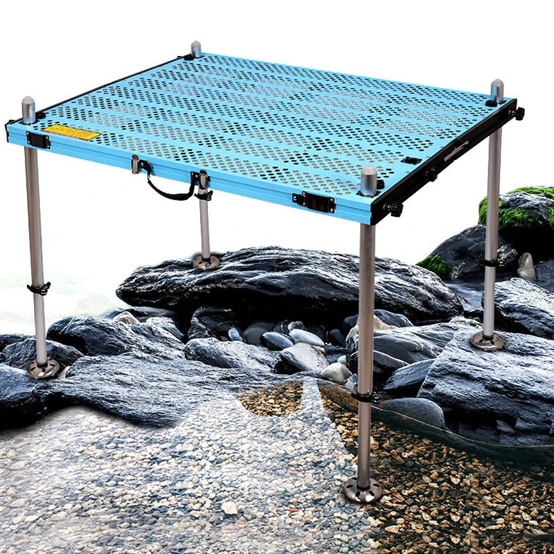 Super Light Light Blue Aluminum Alloy Fishing Table Multi-Functional Folding Design for Wild New Hollow Style Fishing Platform