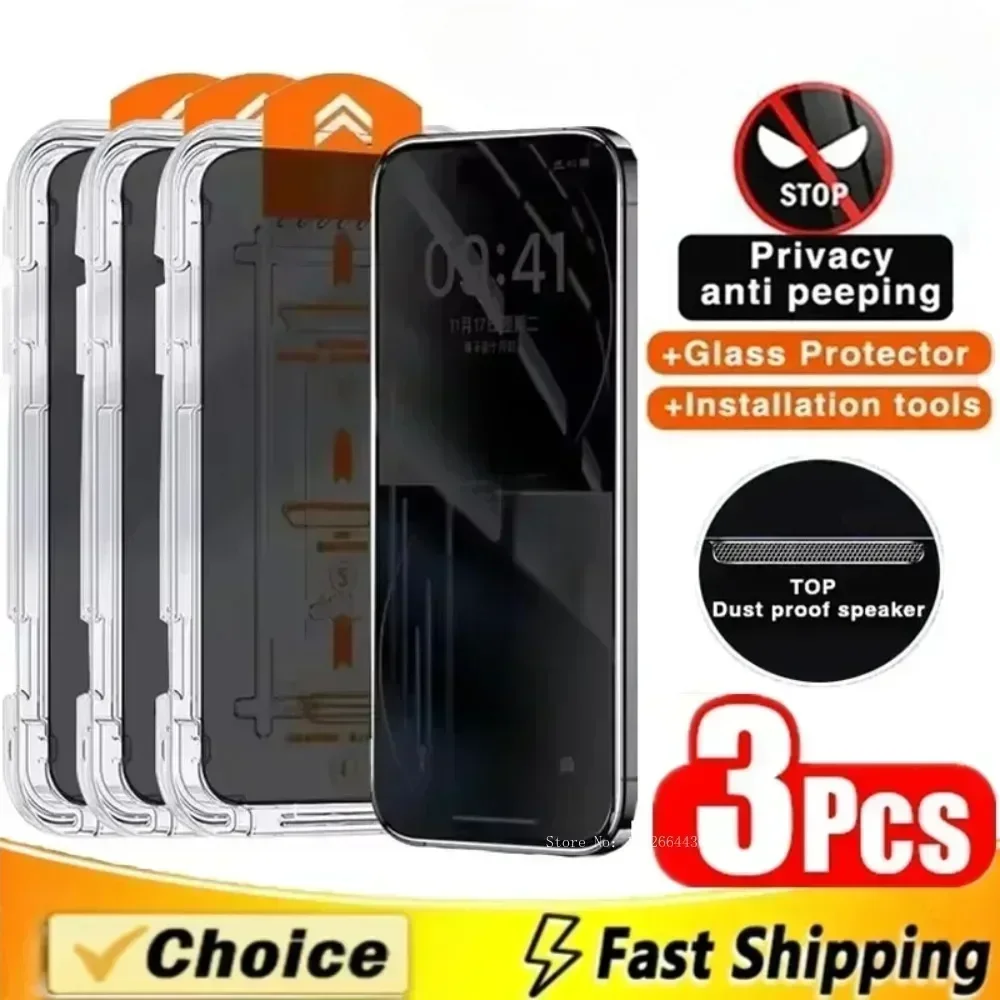 

3Pcs Dust Free Installation Privacy Screen Protector for IPhone 16e 15 14 Plus 13 12 Mini 11 Pro Max XS XR Tempered Glass Film