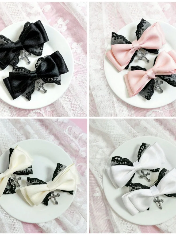 

Gothic Bow Hair Clip Barrette Lace Bowknot Headdress Elegant Hairpin