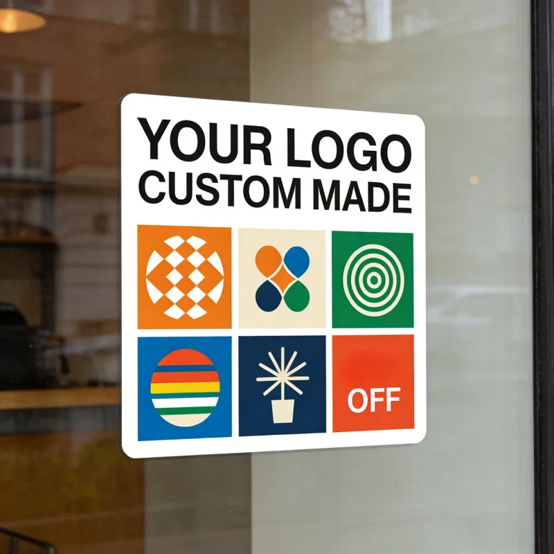 Custom Advertising Stickers Waterproof Self Adhesive Logo Labels for Store Window Glass Door Package Promotional Brand Decals