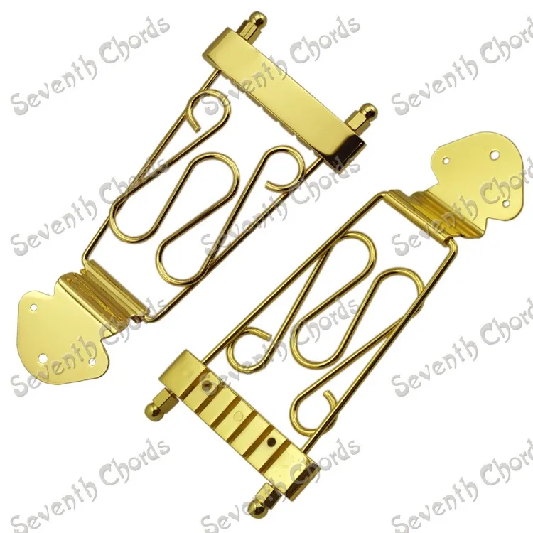 A Set 6 String Jazz Archtop Guitar Trapeze Tailpiece with Wired Frame Hollow Semi Hollow Electric Guitar - Chrome - Black - Gold