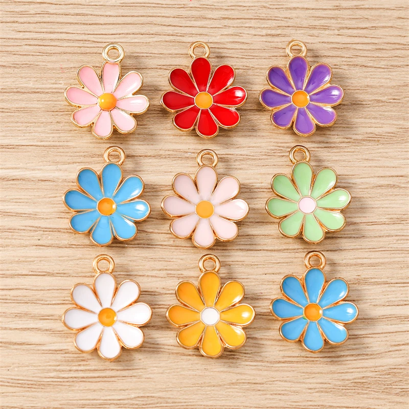 10 Stück 15x18mm Niedliche Bunte Emaille-Blumen-Anhänger für die Herstellung von Ohrringen, Halsketten, Armbändern, DIY-Handwerk und Schmuckzubehör – Detail 2