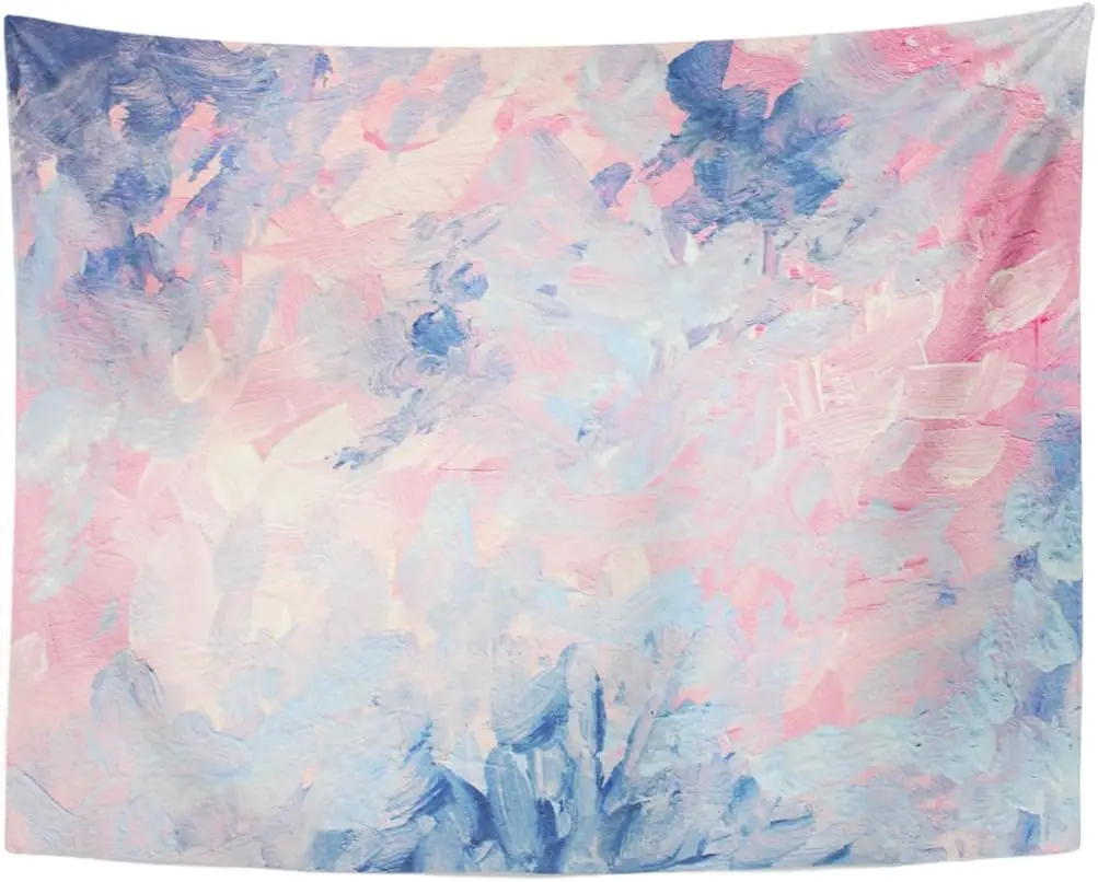 Pastel Abstract Oil Painting Tapestry, Pink Blue Watercolor Brush Strokes Art Wall Cloth For Bedroom Minimal Aesthetic Decor