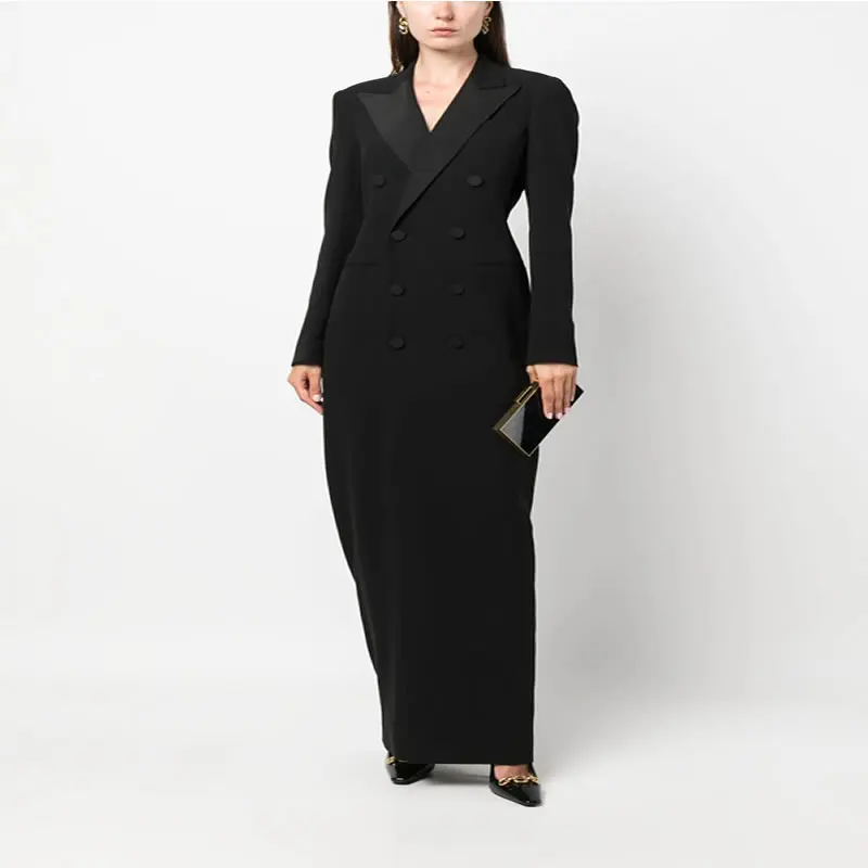 

Office Lady's Long Sleeve Turn-Down Collar Coat Women Long Suit Coat