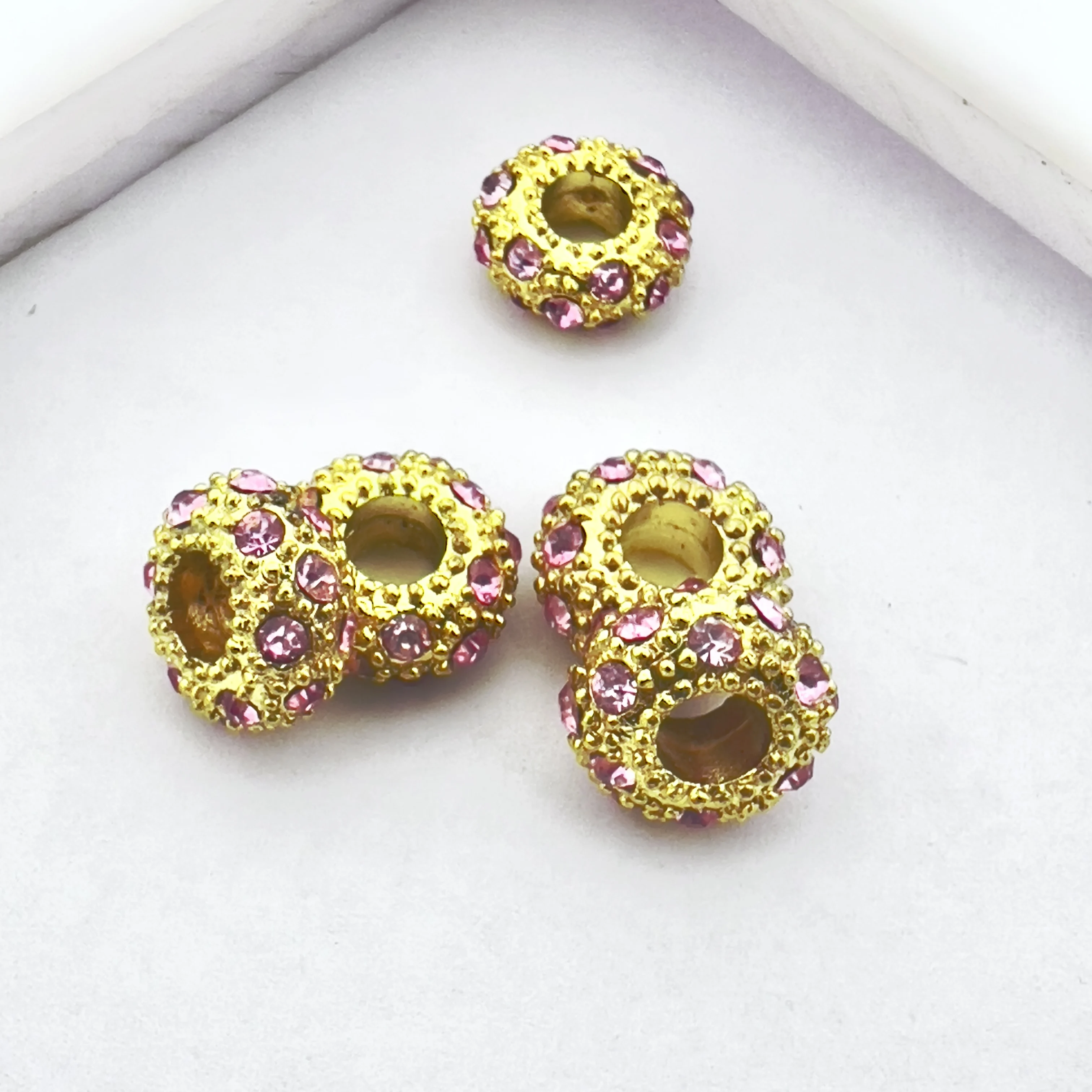 

10PCS DIY electroplated alloy large hole bead gold inlaid diamond 5MM hole