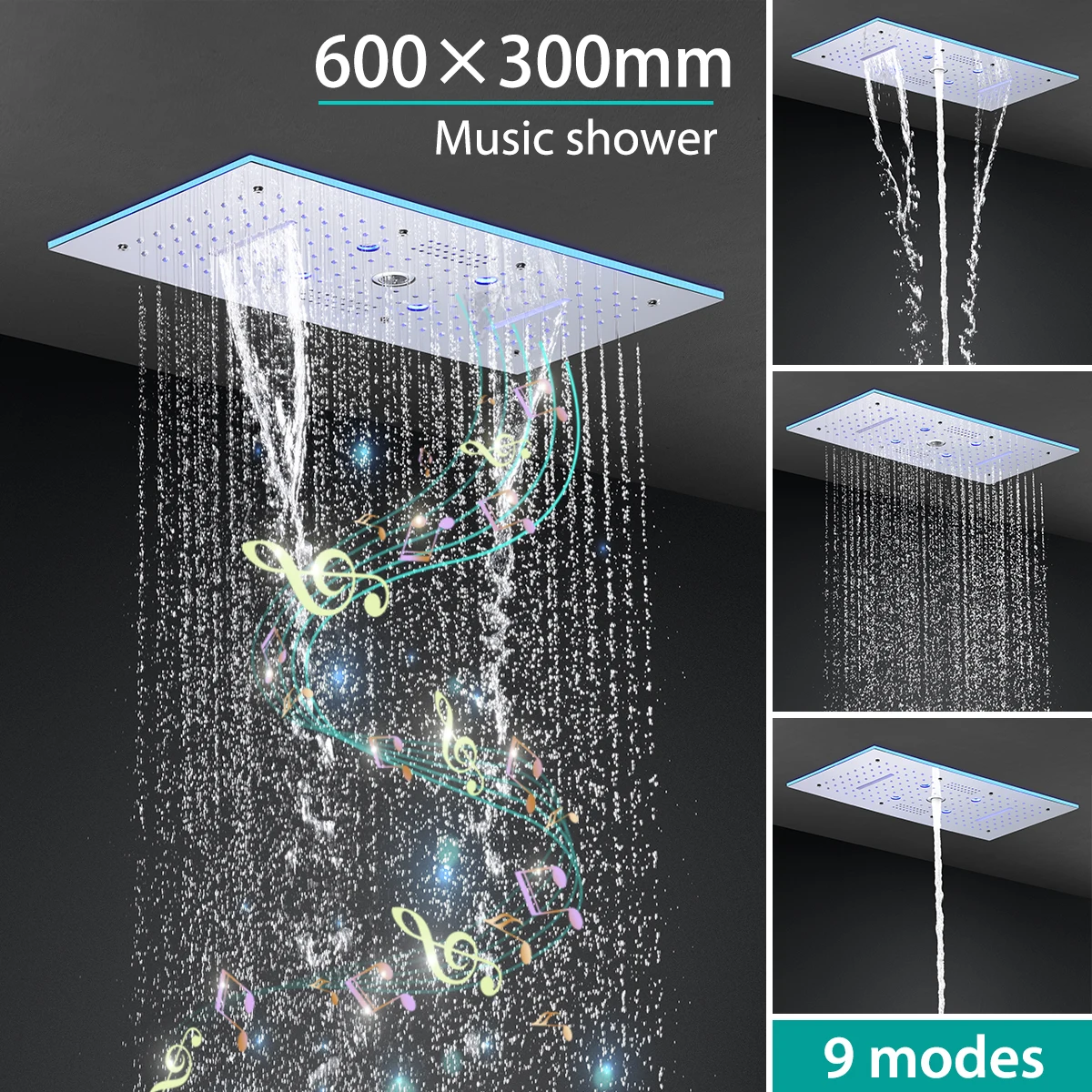 Imagem -02 - Teto Recesso Led Chuveiro Torneiras Banheiro Torneira Termostática Ways Válvula de Mistura Música Chuva Névoa Cachoeira Coluna 12 em x 24 em