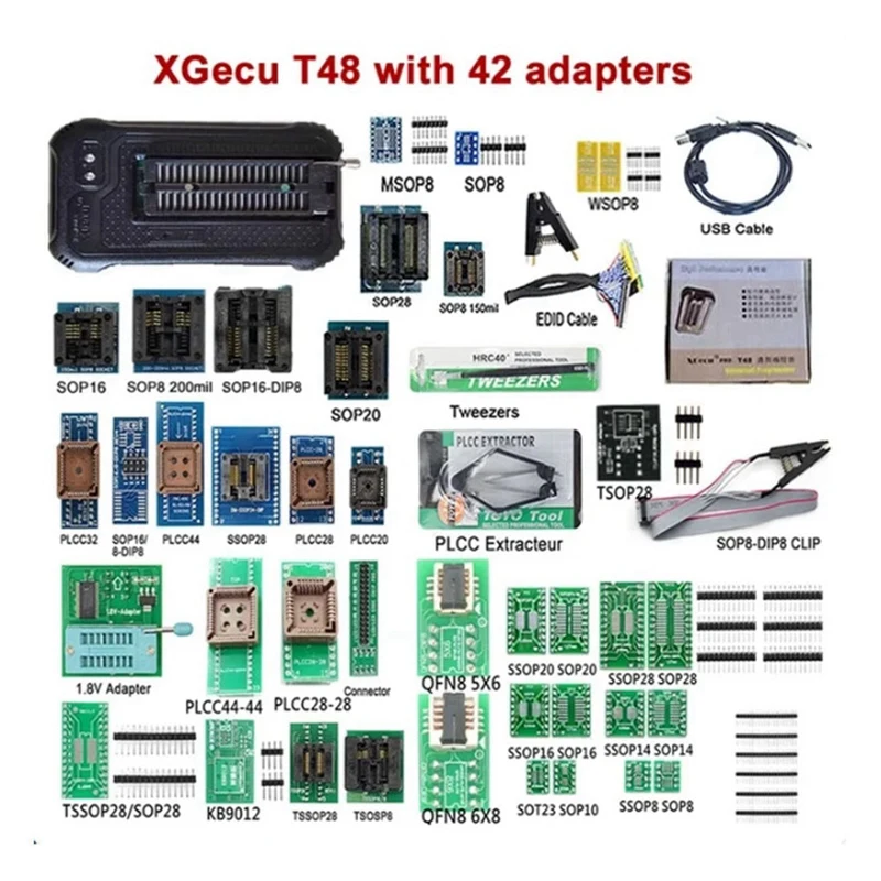 For T48 TL866II USB Universal Programmer with 42 Adapters Support 17386+IC SPI Flash NAND EEPROM MCU PIC AVR