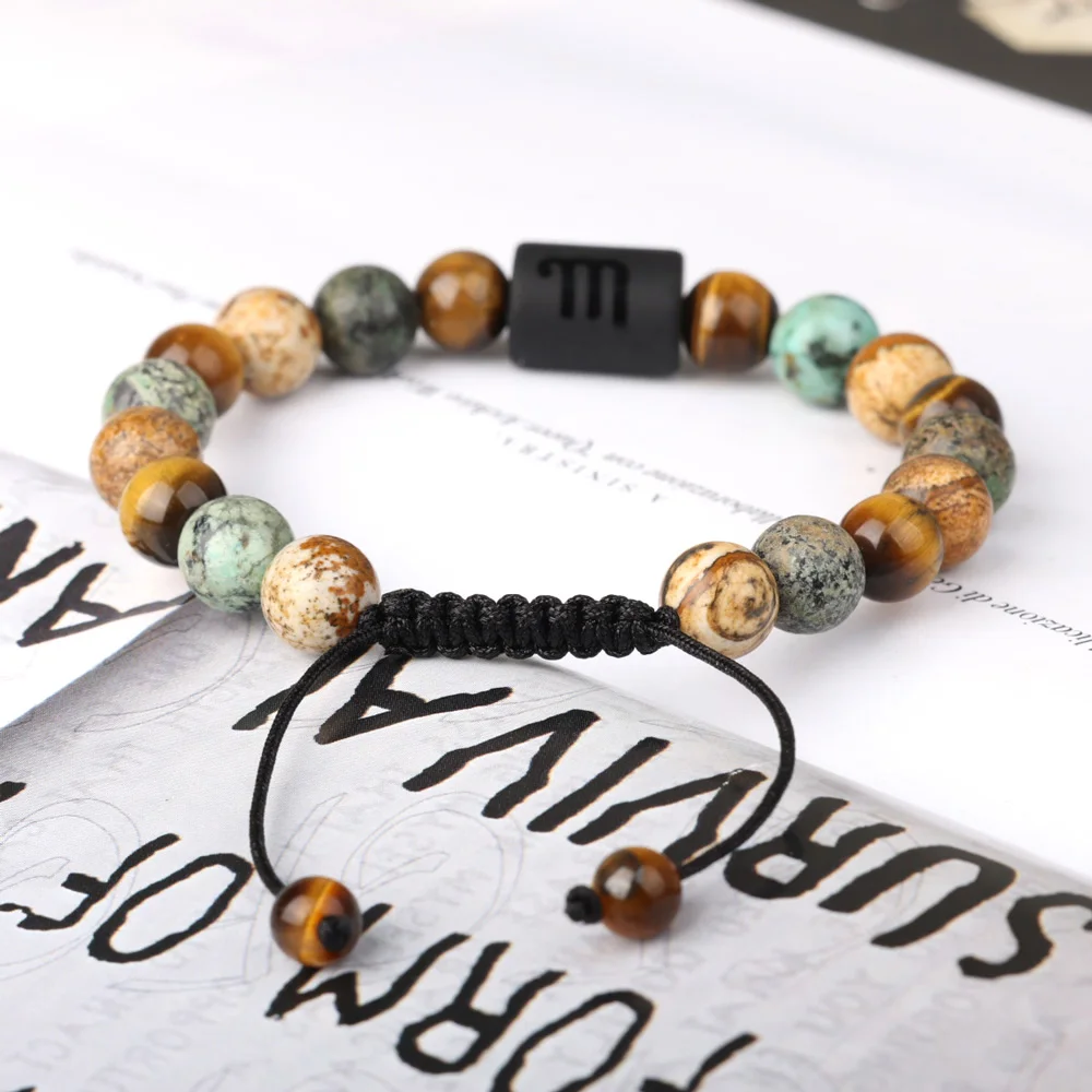 12 Constellation Beads Bracelet Natural Stone Tiger Eye Zodiac Sign Bracelet For Men Women Charm Jewelry Charm Gift