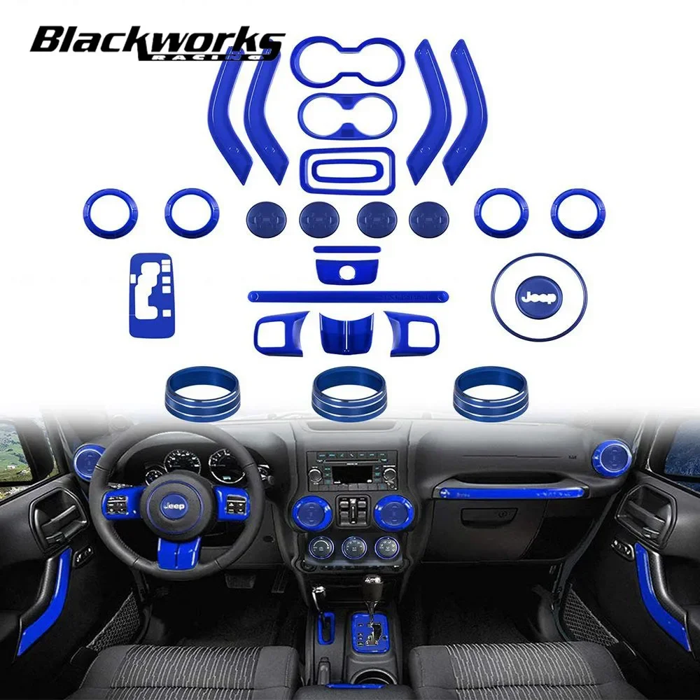 

28PCS Steering Wheel Center Console Door Handle Vent Cup Holder Gear Cover Trim for Jeep Wrangler JK JKU 11-18 Interior Kit