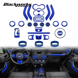 28PCS Steering Wheel Center Console Door Handle Vent Cup Holder Gear Cover Trim for Jeep Wrangler JK JKU 11-18 Interior Kit