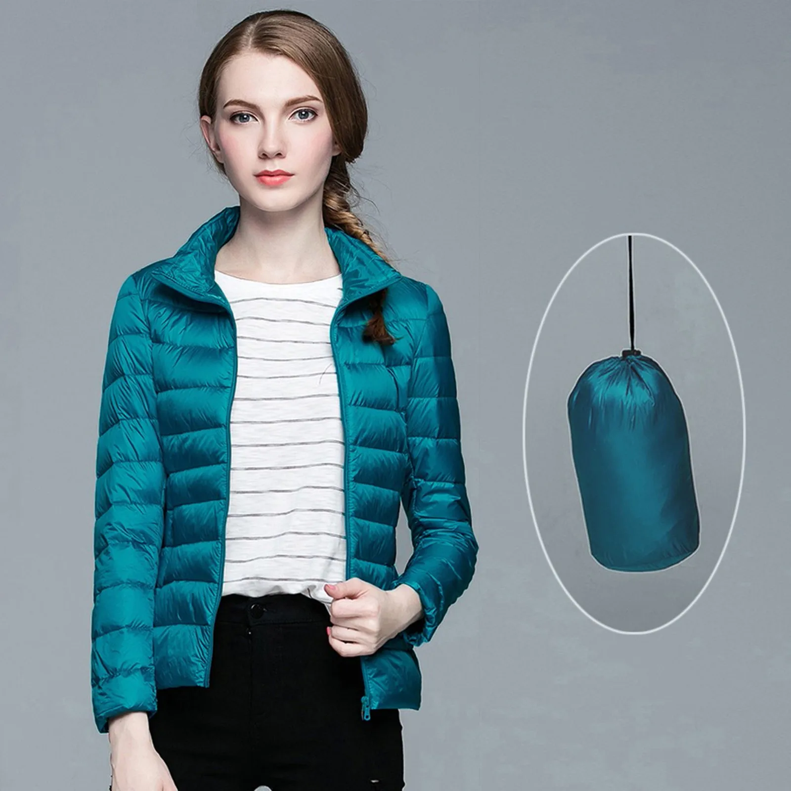 Abrigo de invierno fino y ligero para mujer, abrigo informal de plumón, chaqueta de lluvia acolchada delgada para mujer pesada