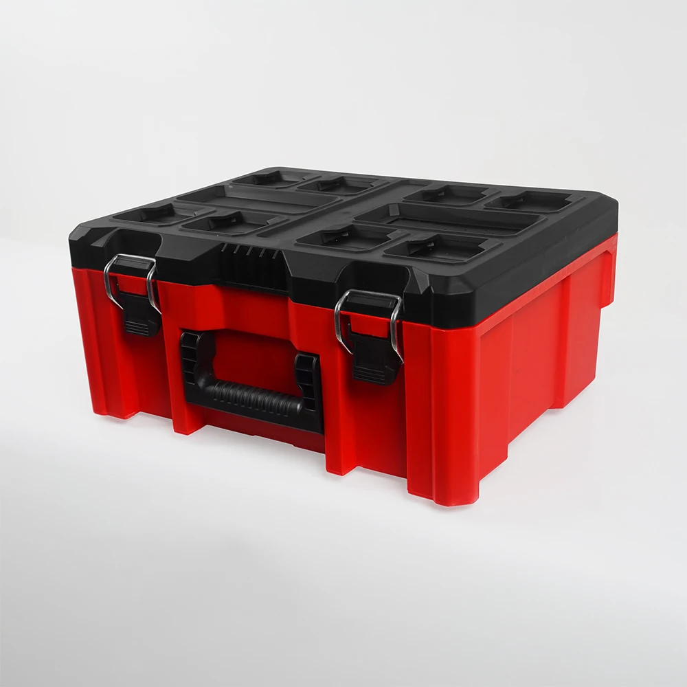 Black-Red Flip-Top Tool Box Car Repair Tools Storage Case Secure Lock Buckles Thickened Handle for Easy Carrying
