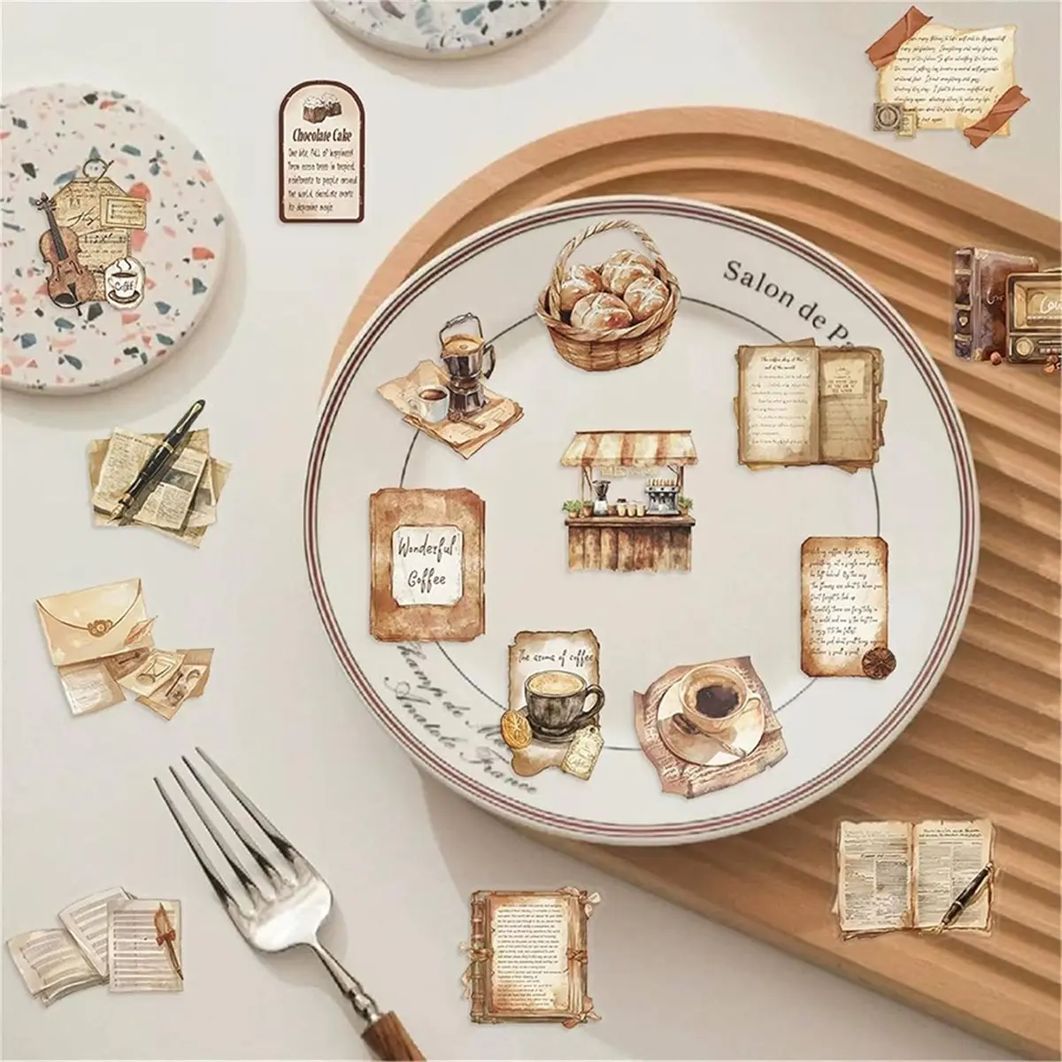 *Various 50 PCS Retro Coffee Shop Stickers for Scrapbooking, Waterproof Transparent PET Aesthetic Decals