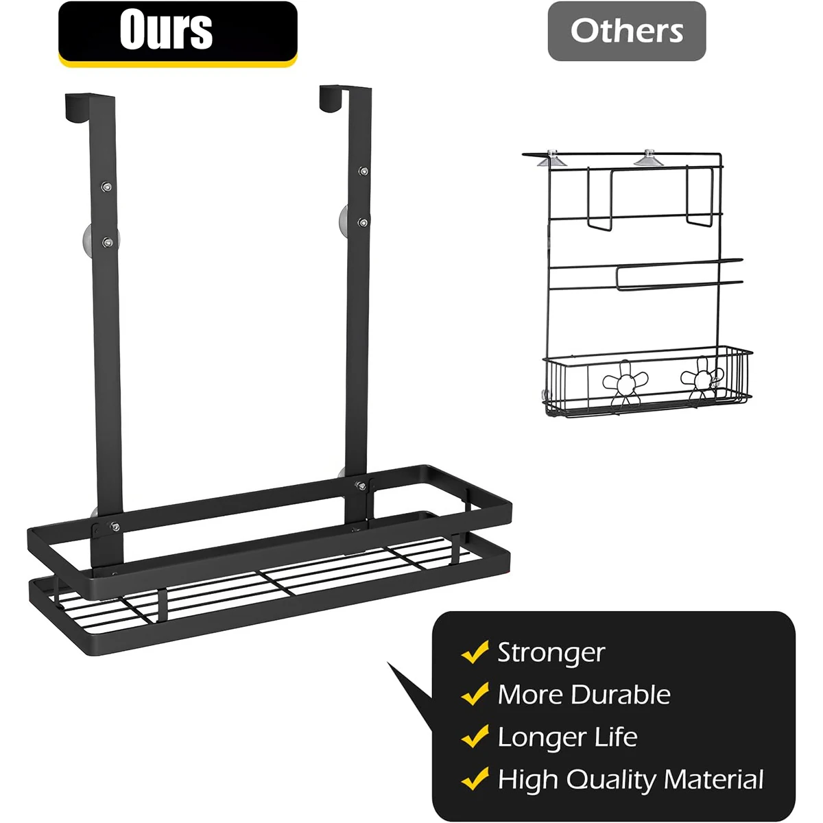 Shower Caddy Hanging Shelf with Hooks Suction Cups Stainless Steel Hanging Door Shower Rack Rustproof Hanging Shower Caddy Rack