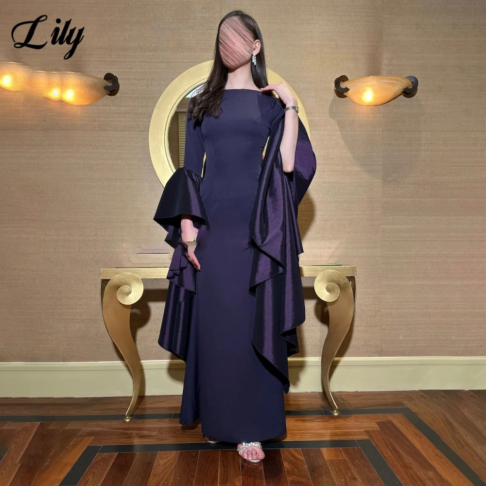 

Lily Purple Party Gown Puffy Sleeve Prom Dress Trumpet Full Sleeve Wedding Evening Dress Corset Back robes de soirée Customized