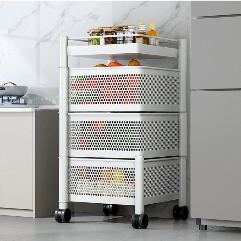 Multifunctional Folding Rack, Kitchen Storage Holders & Racks, Rotating Floor-standing Fruit Vegetable Snack Basket