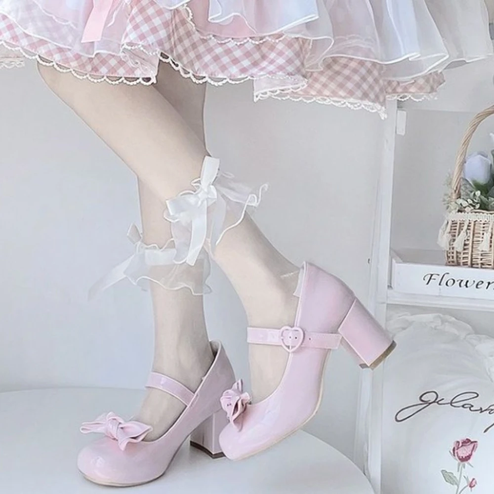 

Kawaii Lolita, женская обувь на платформе, милые туфли Мэри Джейн на плоской подошве с круглой головкой для женщин, повседневные милые туфли-лодочки на высоком каблуке
