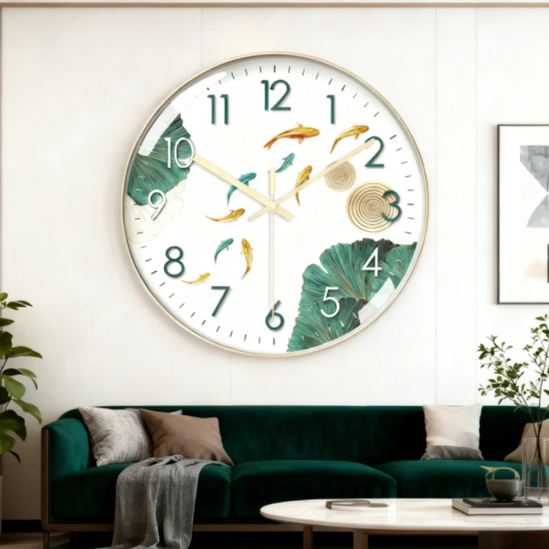 

Fish wall clock with blessing, silent wall clock, simple living room home clock decoration quartz clock