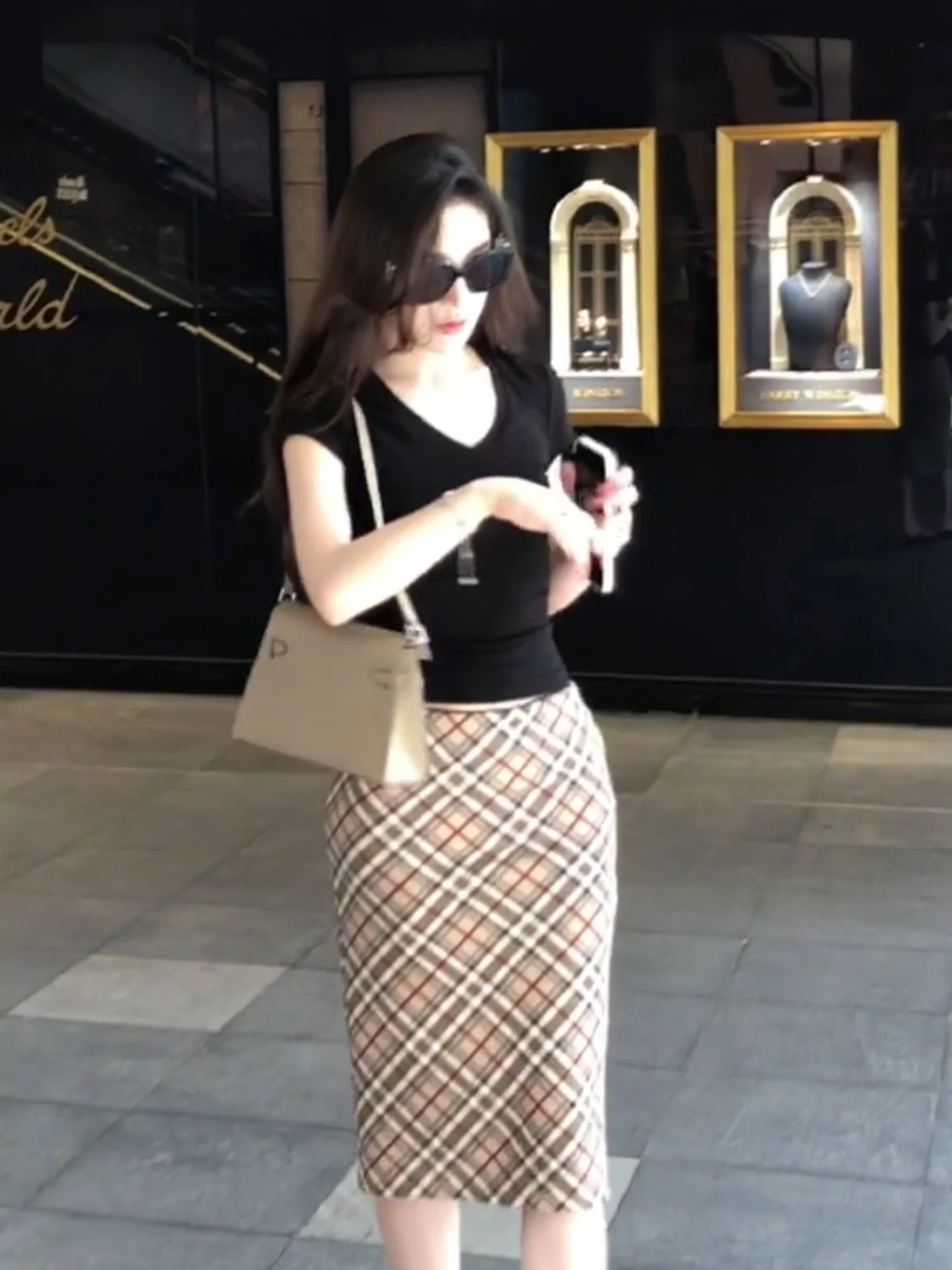 

XZY Summer Vintage Plaid ort Sve Women's Top And Skirt Set plus Size Bodycon Midi Skirt Trendy plus Size Outfit Set