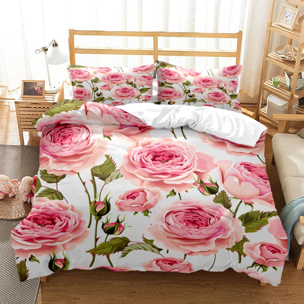 Imagem -04 - Rose Flower Art Print Bedding Conjunto para Crianças ou Adultos Capas para Colchas Fronhas Cama Artigos de Moda Pcs