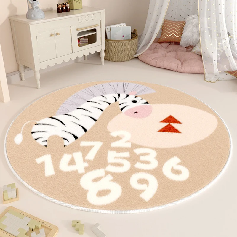 

Children's Room Carpet Round Cute Cartoon Rug Bedroom Bedside Floor Mat Baby Crawling Mats Imitation Cashmere Soft Big Size Rugs