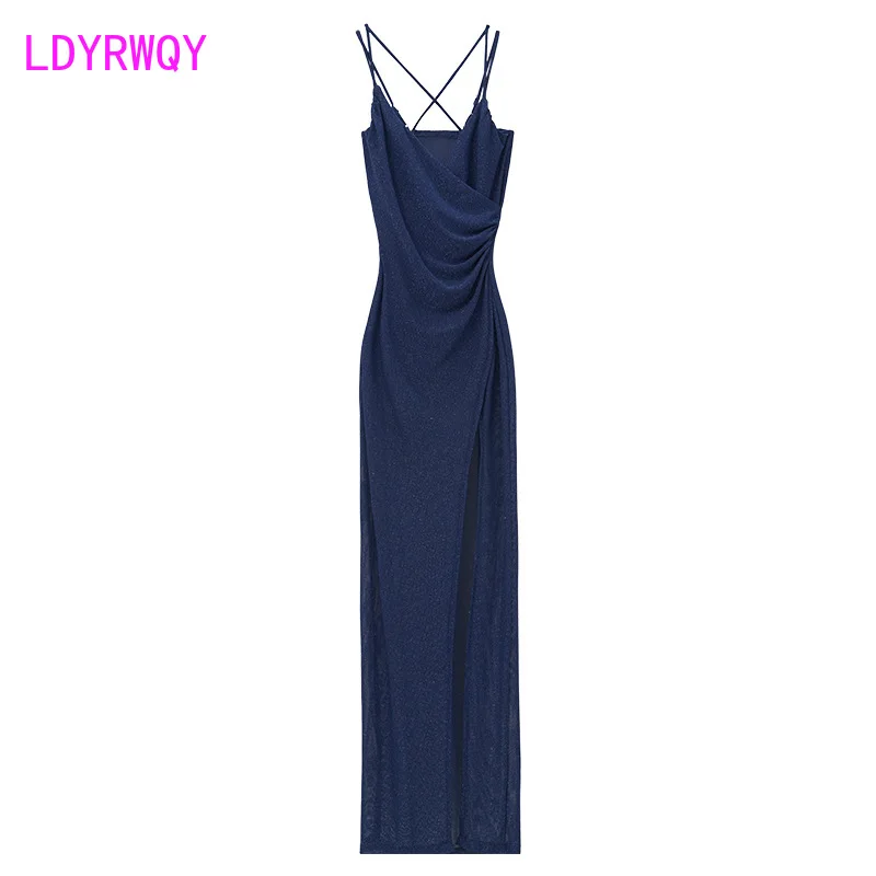 2022 new sexy work wear socialite see-through long halter dress night Office Lady  Polyester  zipper