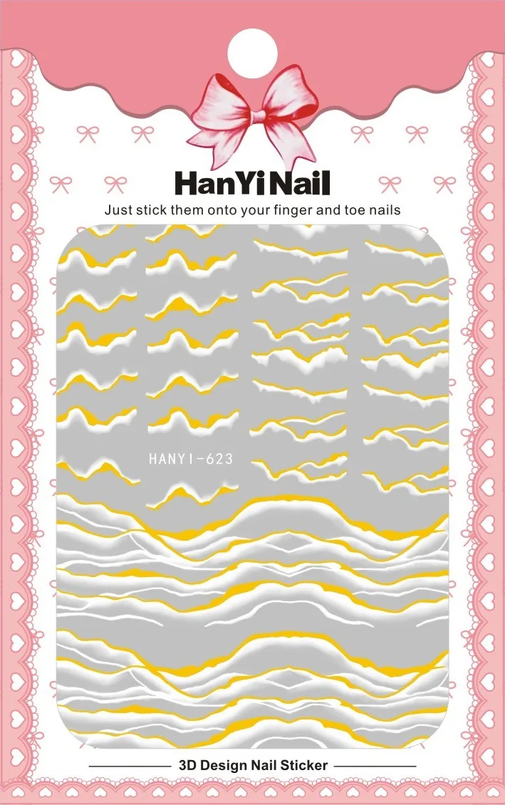 Pegatina moderna para decoración de uñas, tiras de pegamento traseras, líneas doradas transparentes, borde de granito, onda 3D, carcasa, pegatina deslizante, HY013